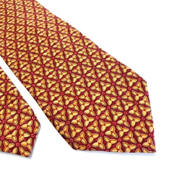 Ermenegildo Zegna Red Orange Geometric‎ Floral Print Silk Tie - Picture 1 of 6